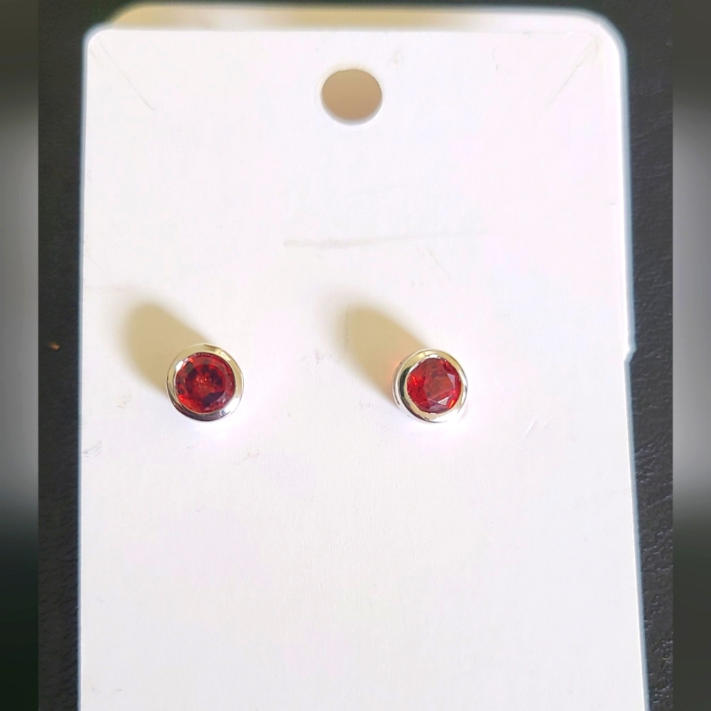Sterling And Garnet Stud Earrings